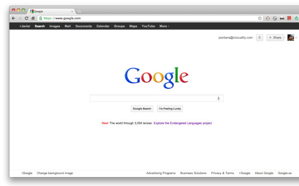 Portada de google.com con el link a Endangered Languages